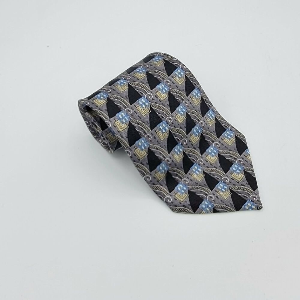 Siena Collezione Silk Necktie Grey Black Geometric Men’s Size 59 x 3.75